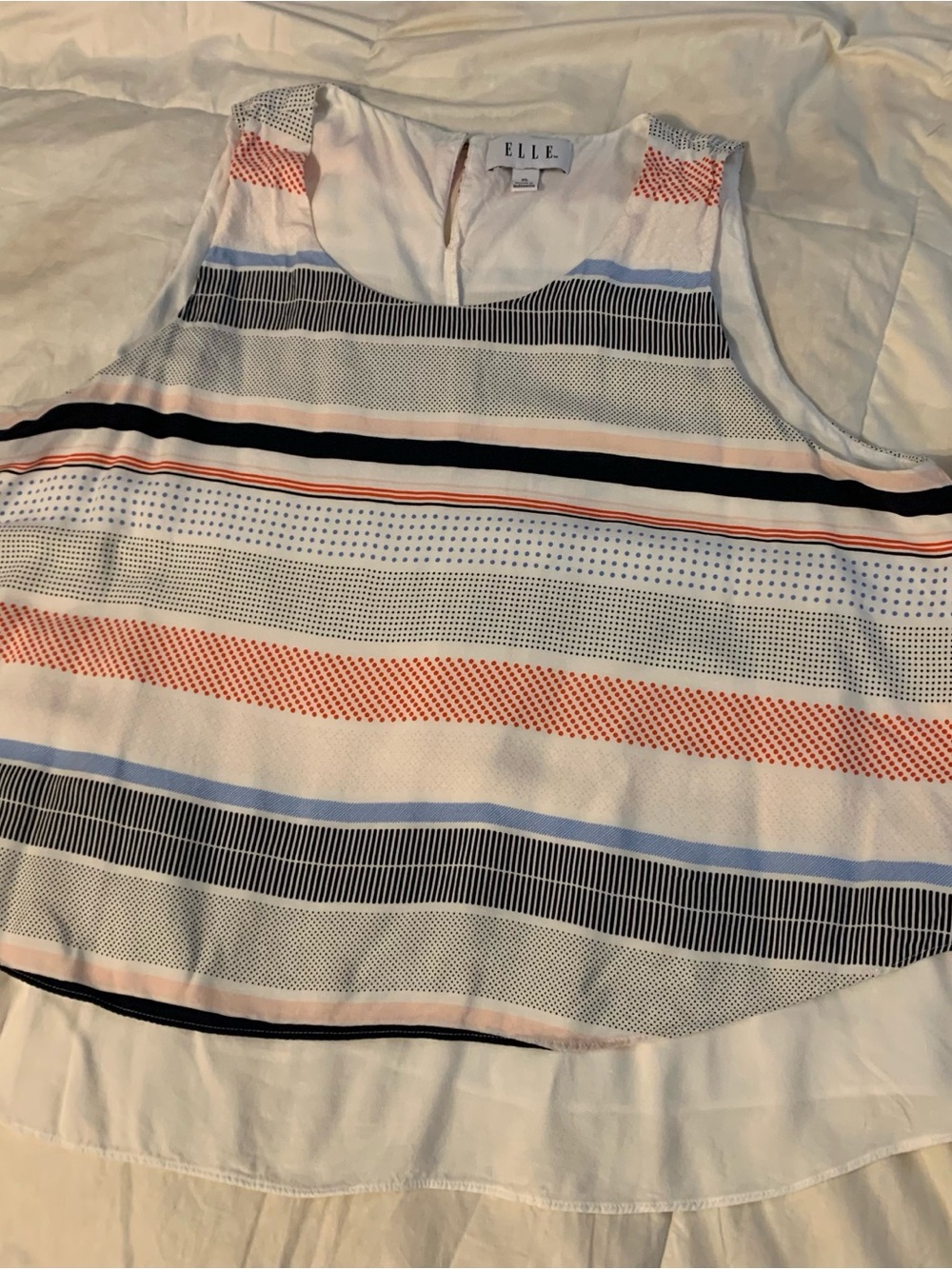 Elle White Striped Sleeveless Camisole with Coral, Navy and Light Blue Accents
